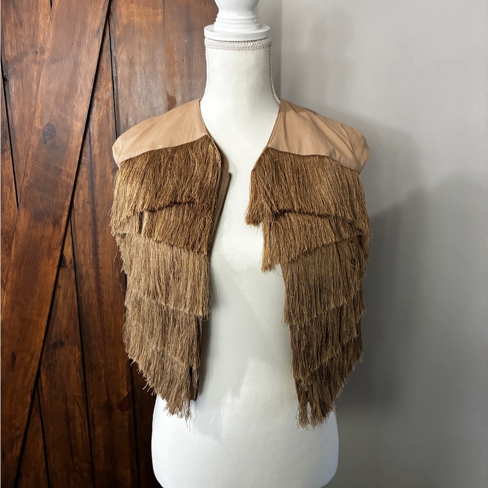 Robert Rodriguez Women's Cropped Fringe Vest 2 - Festival Boho Hippie Zipper